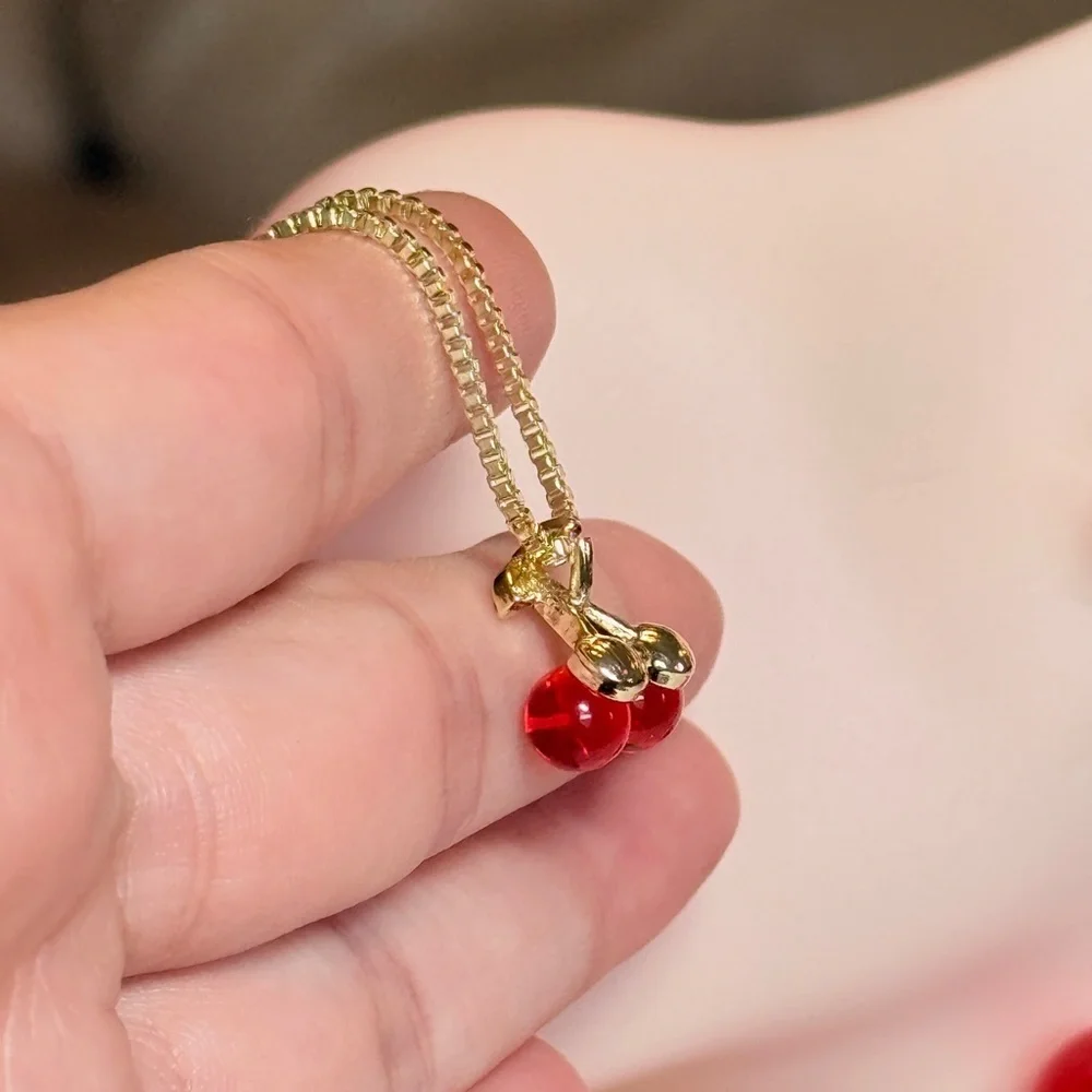 Elegant Gold Cherry Pendant Necklace